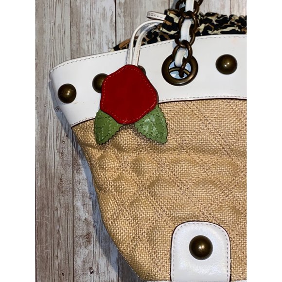 Vintage Betsey Johnson Leather Shoulder Bag Brass Handles Leopard Cheetah - Picture 4 of 15